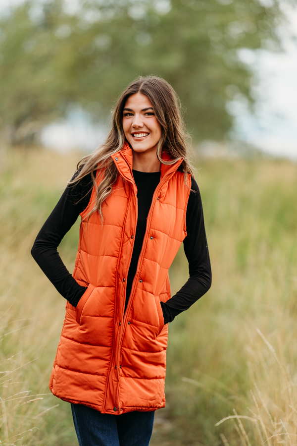 Harlow Long Vest in Pumpkin