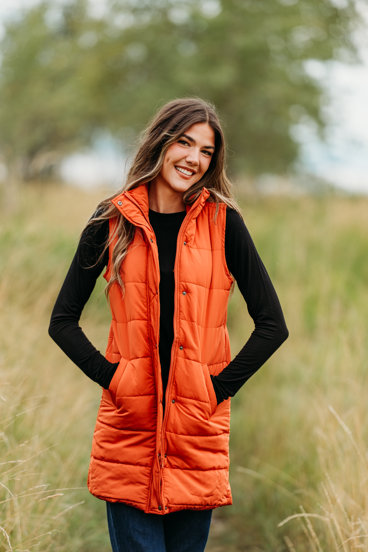 Harlow Long Vest in Pumpkin