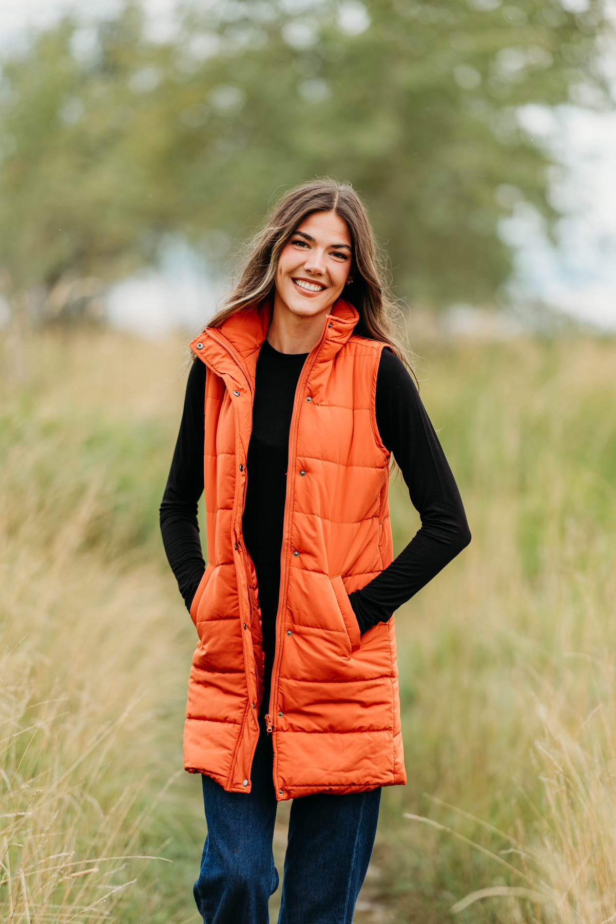 Harlow Long Vest in Pumpkin