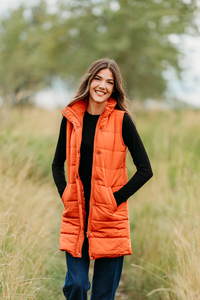 Harlow Long Vest in Pumpkin