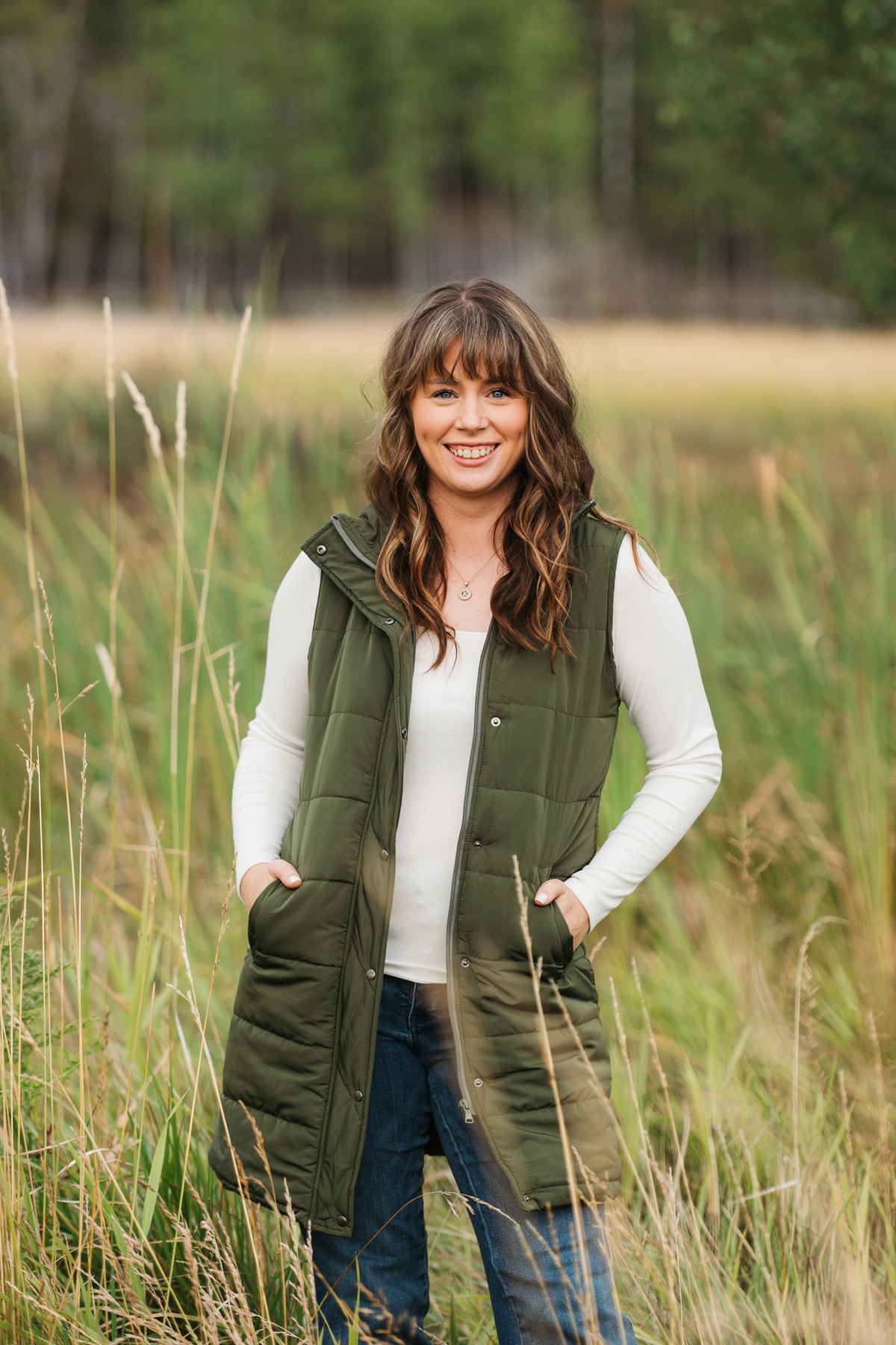 Harlow Long Vest in Dark Olive