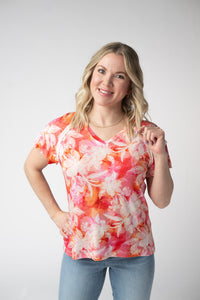 Raelynn V-Neck Top in Sunset Tropical Floral