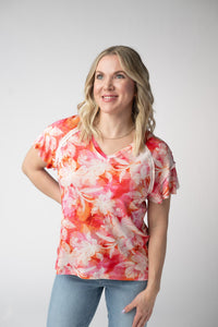 Raelynn V-Neck Top in Sunset Tropical Floral