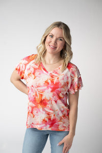 Raelynn V-Neck Top in Sunset Tropical Floral