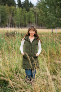 Harlow Long Vest in Dark Olive