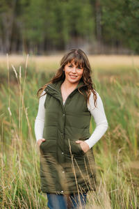 Harlow Long Vest in Dark Olive