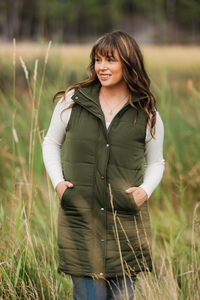 Harlow Long Vest in Dark Olive