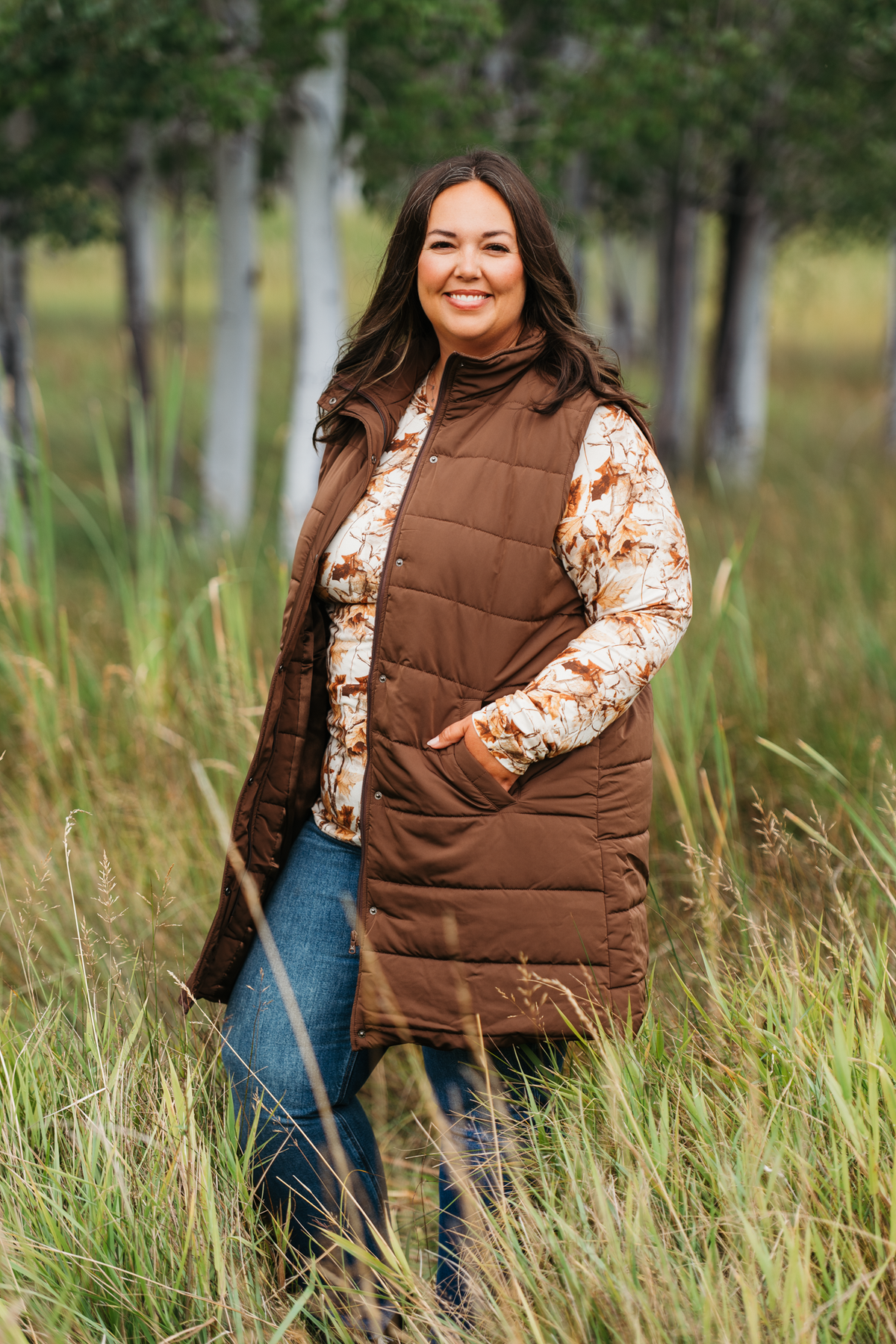 Harlow Long Vest in Brown