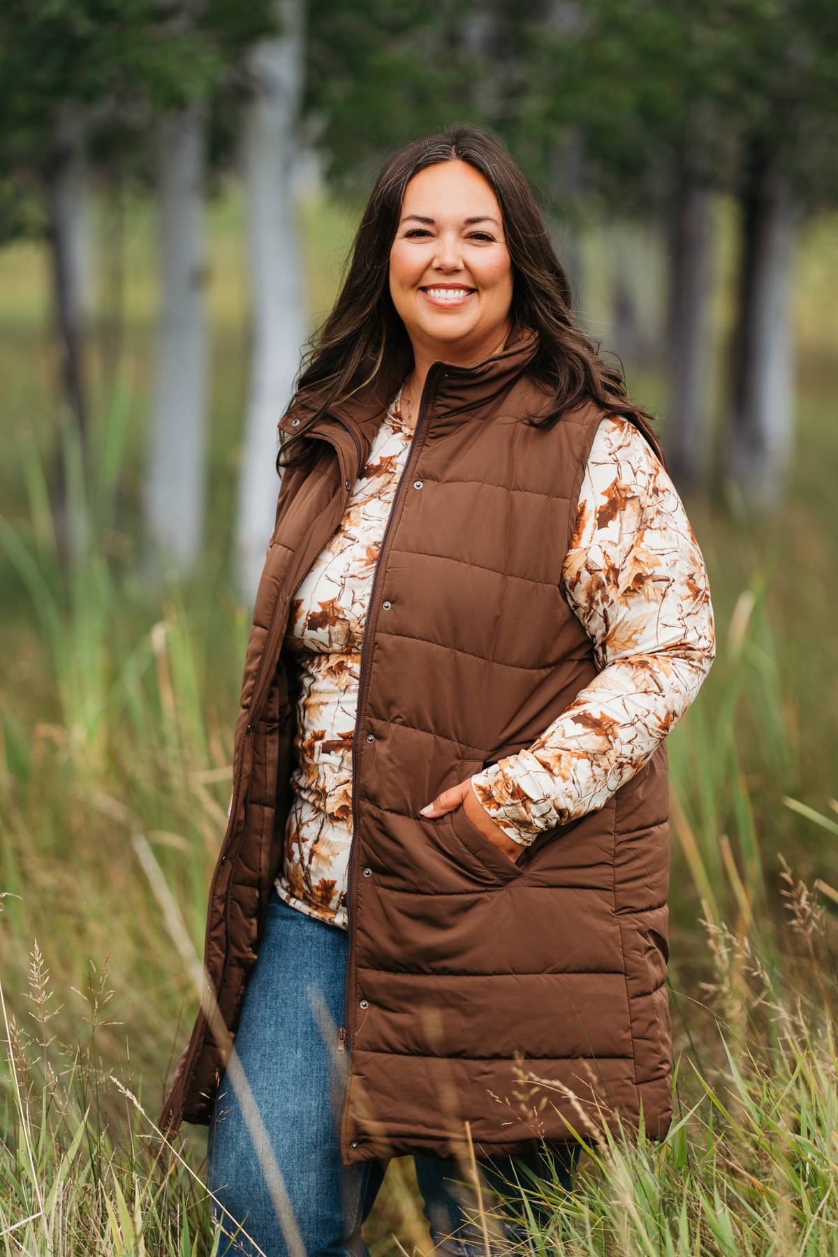 Harlow Long Vest in Brown