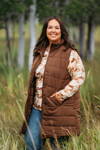 Harlow Long Vest in Brown