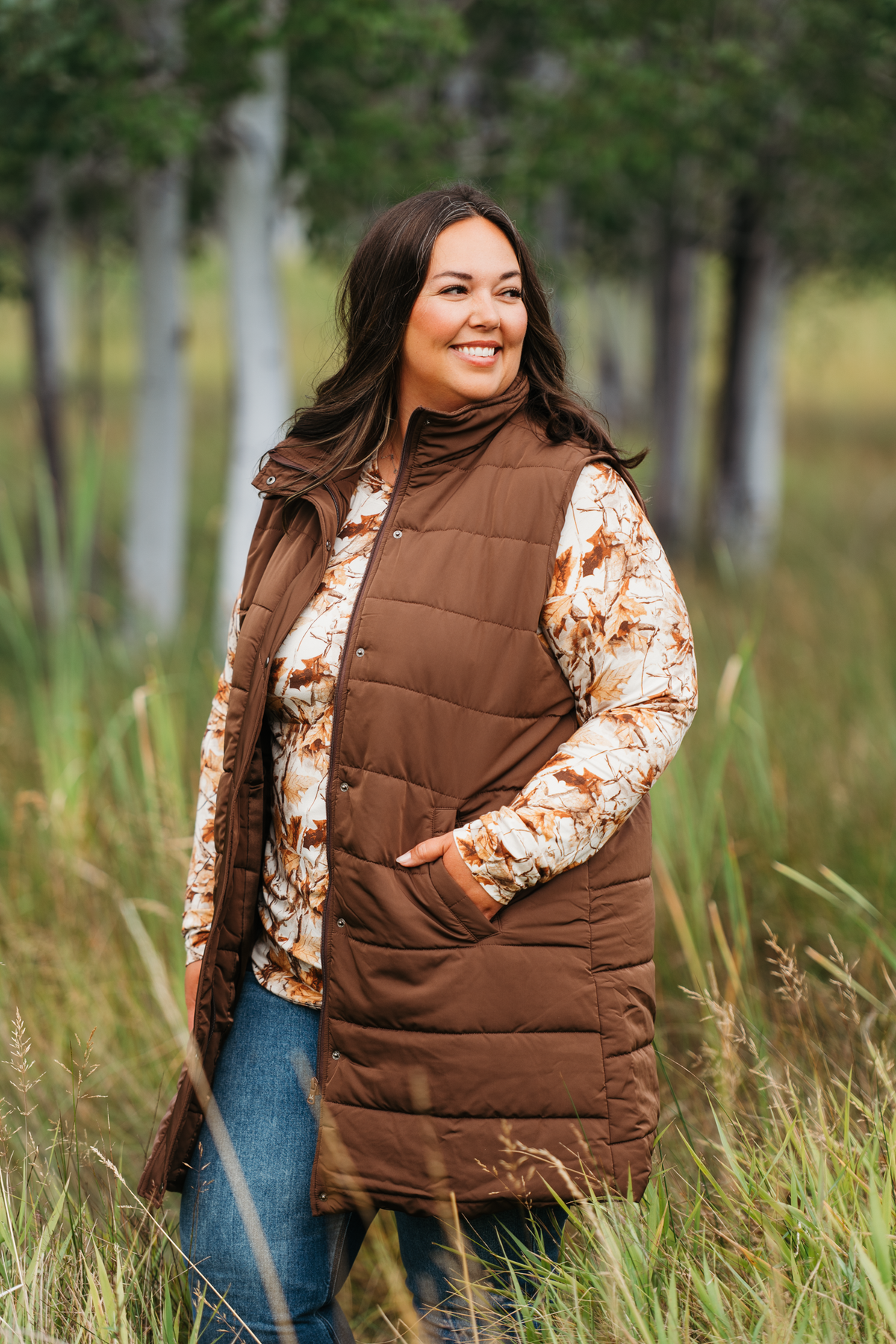 Harlow Long Vest in Brown