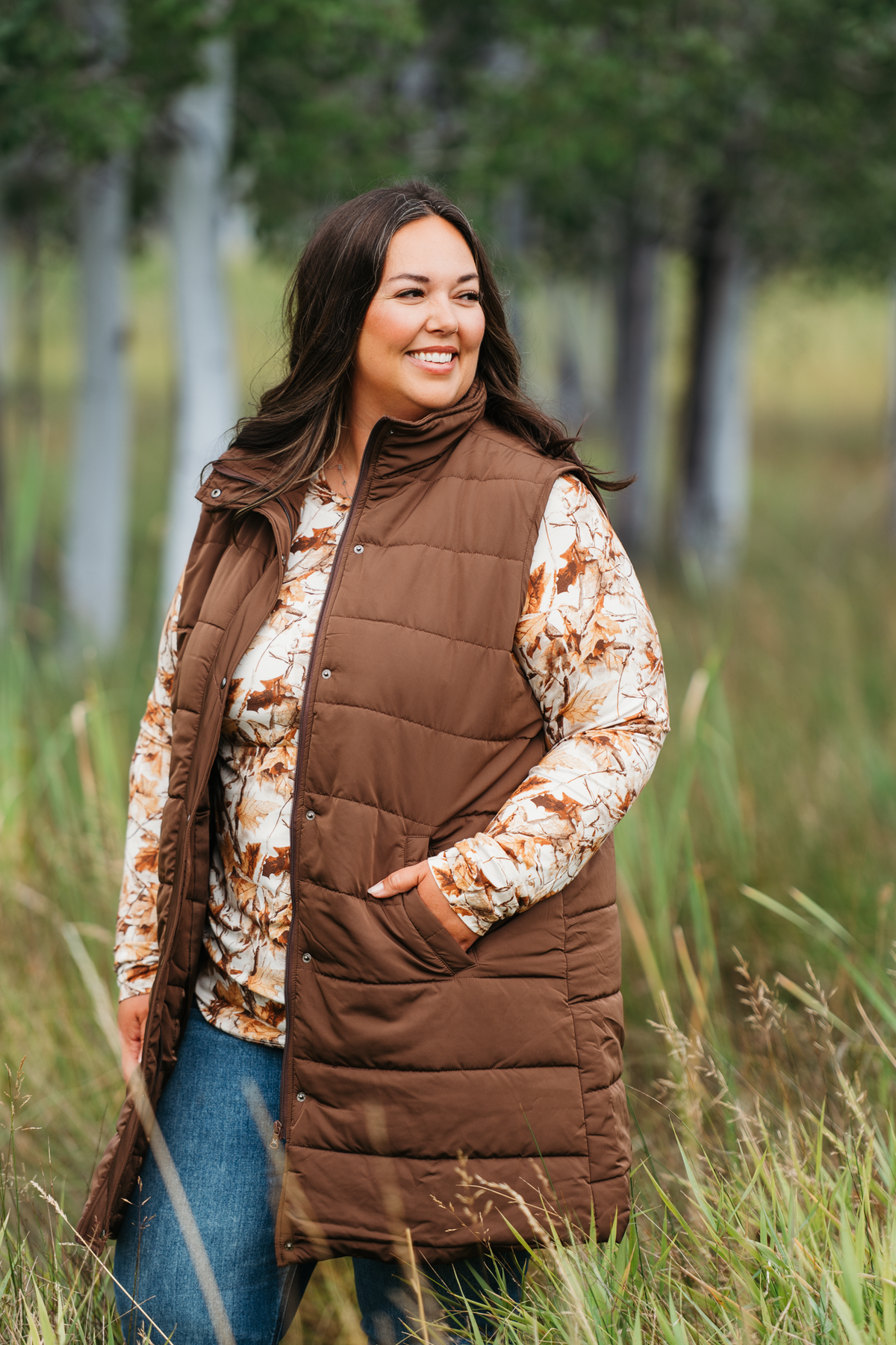 Harlow Long Vest in Brown
