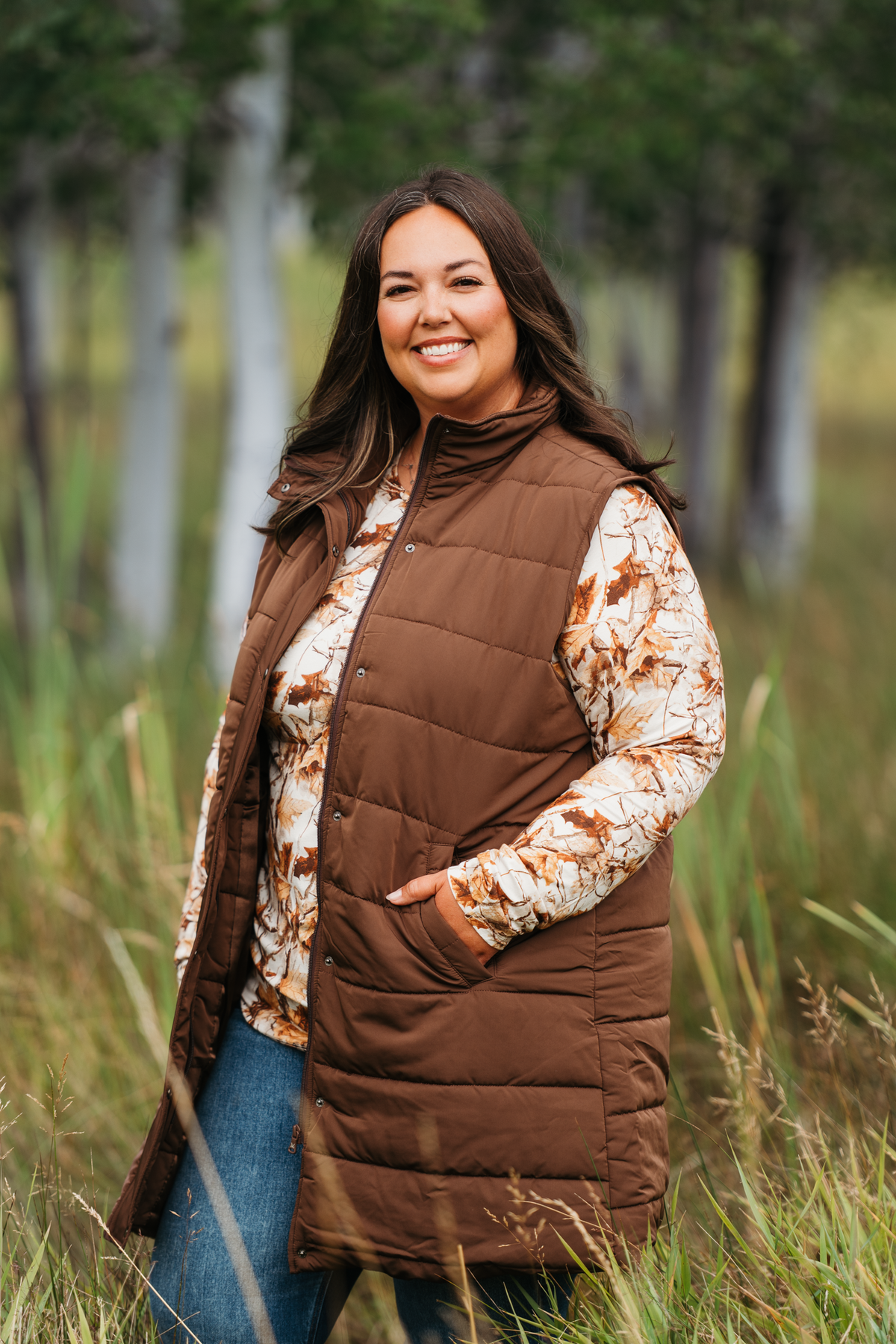 Harlow Long Vest in Brown