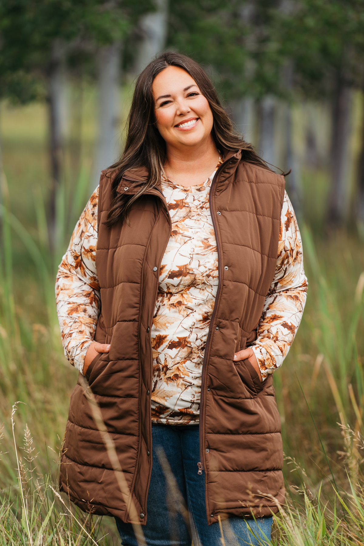 Harlow Long Vest in Brown