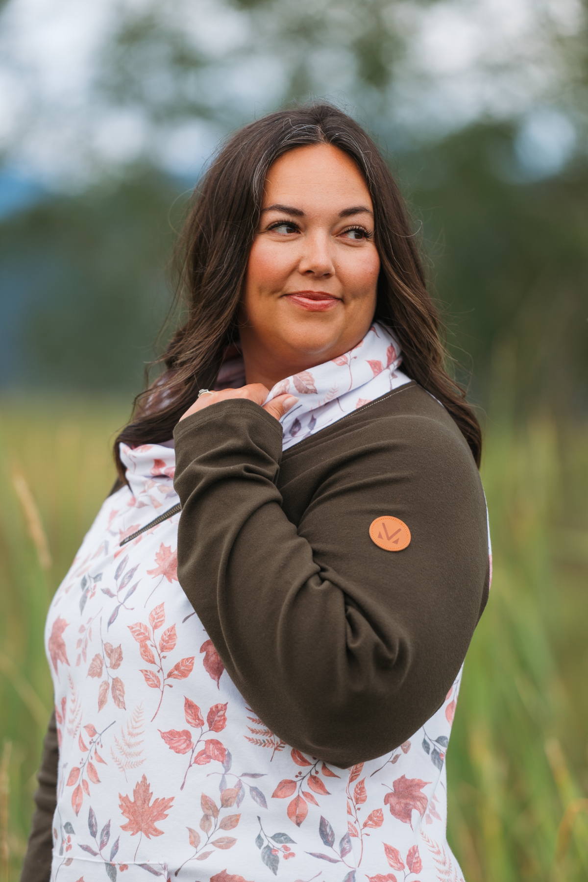 Classic Zoey ZipCowl Sweatshirt in Autumn Leaves and Olive