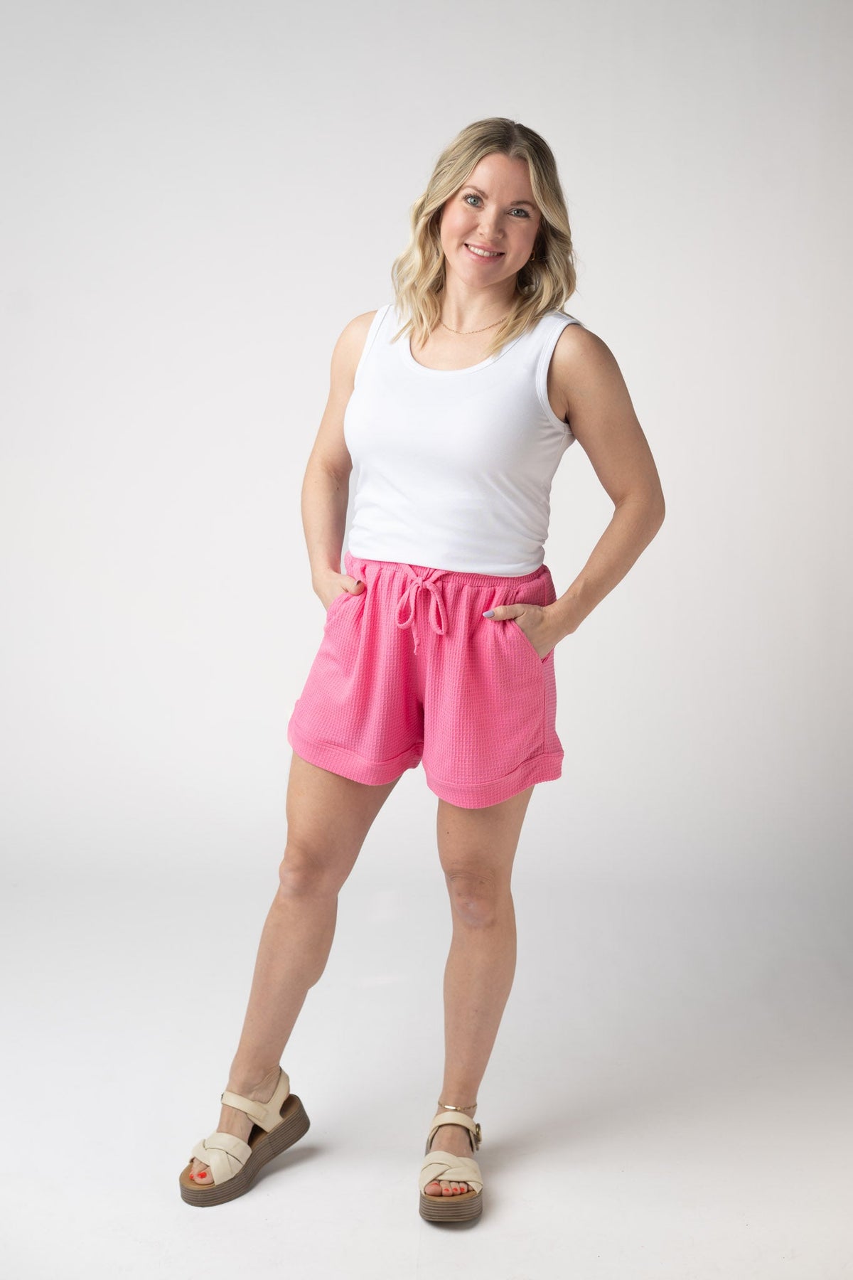 Weslie Waffle Shorts in Pink
