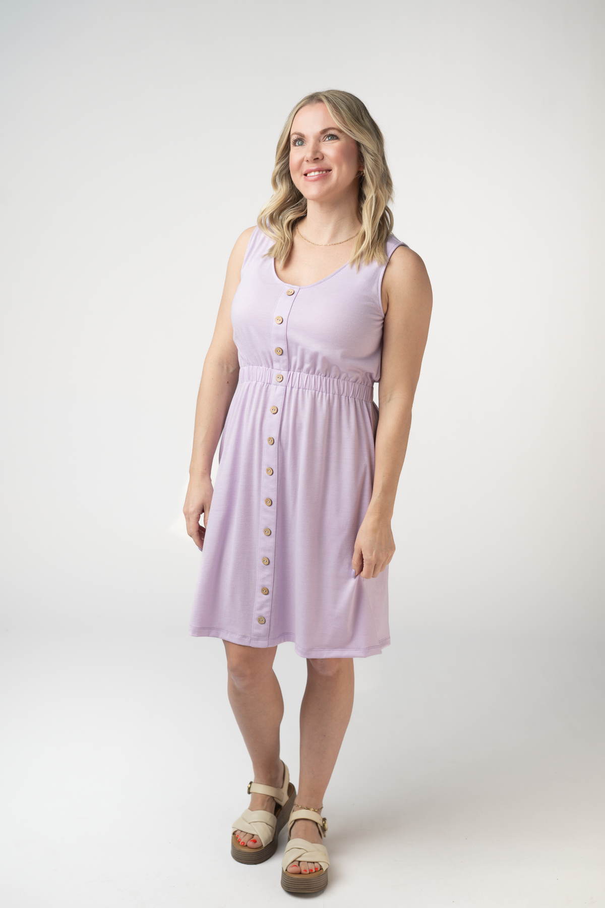 Beverly Button Dress in Lavender