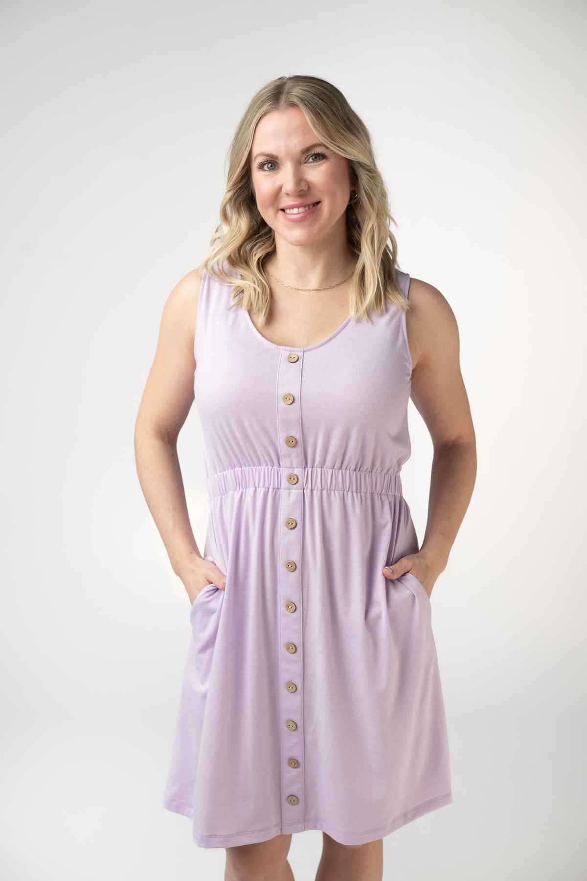 Beverly Button Dress in Lavender