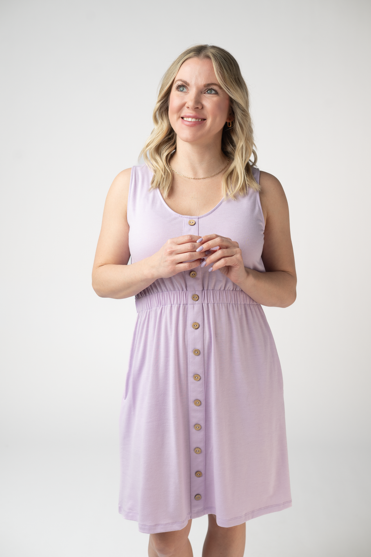 Beverly Button Dress in Lavender