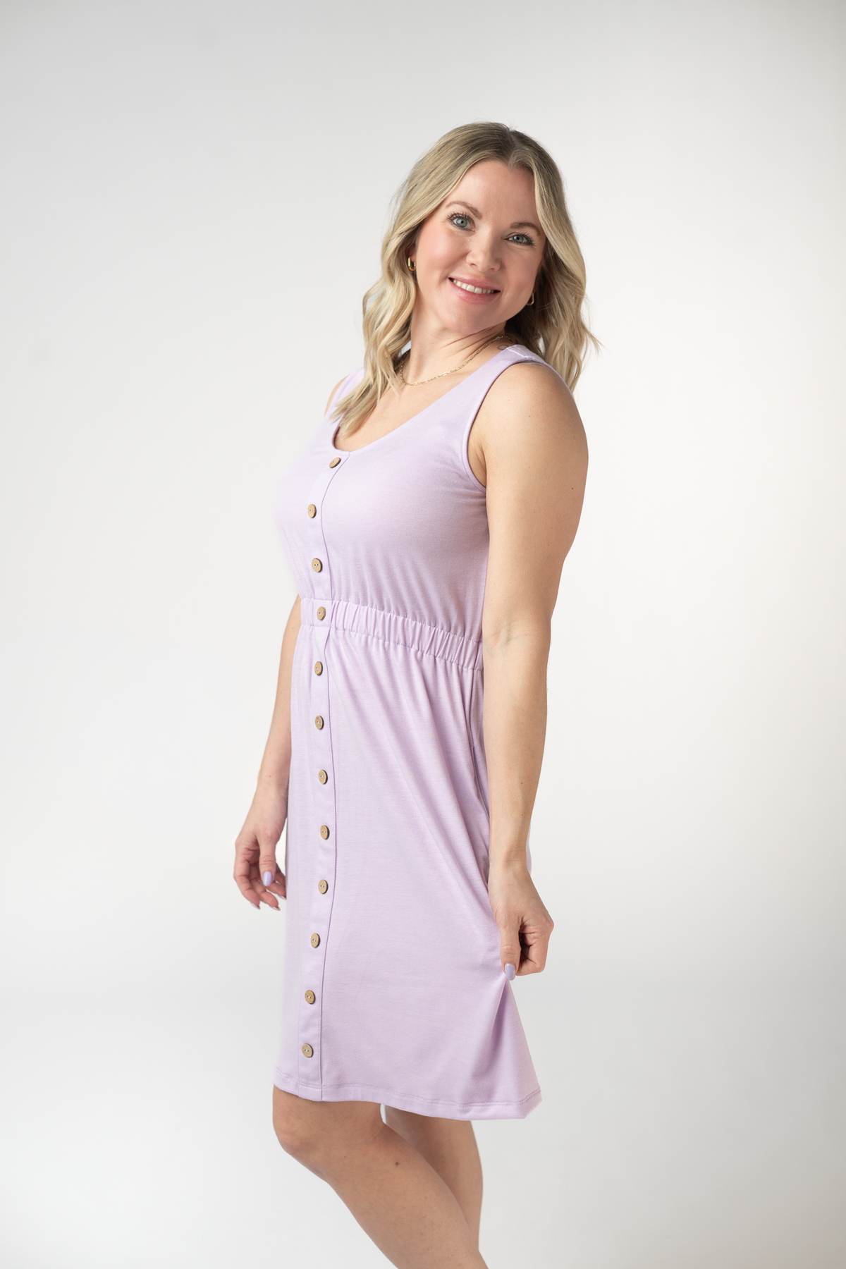 Beverly Button Dress in Lavender