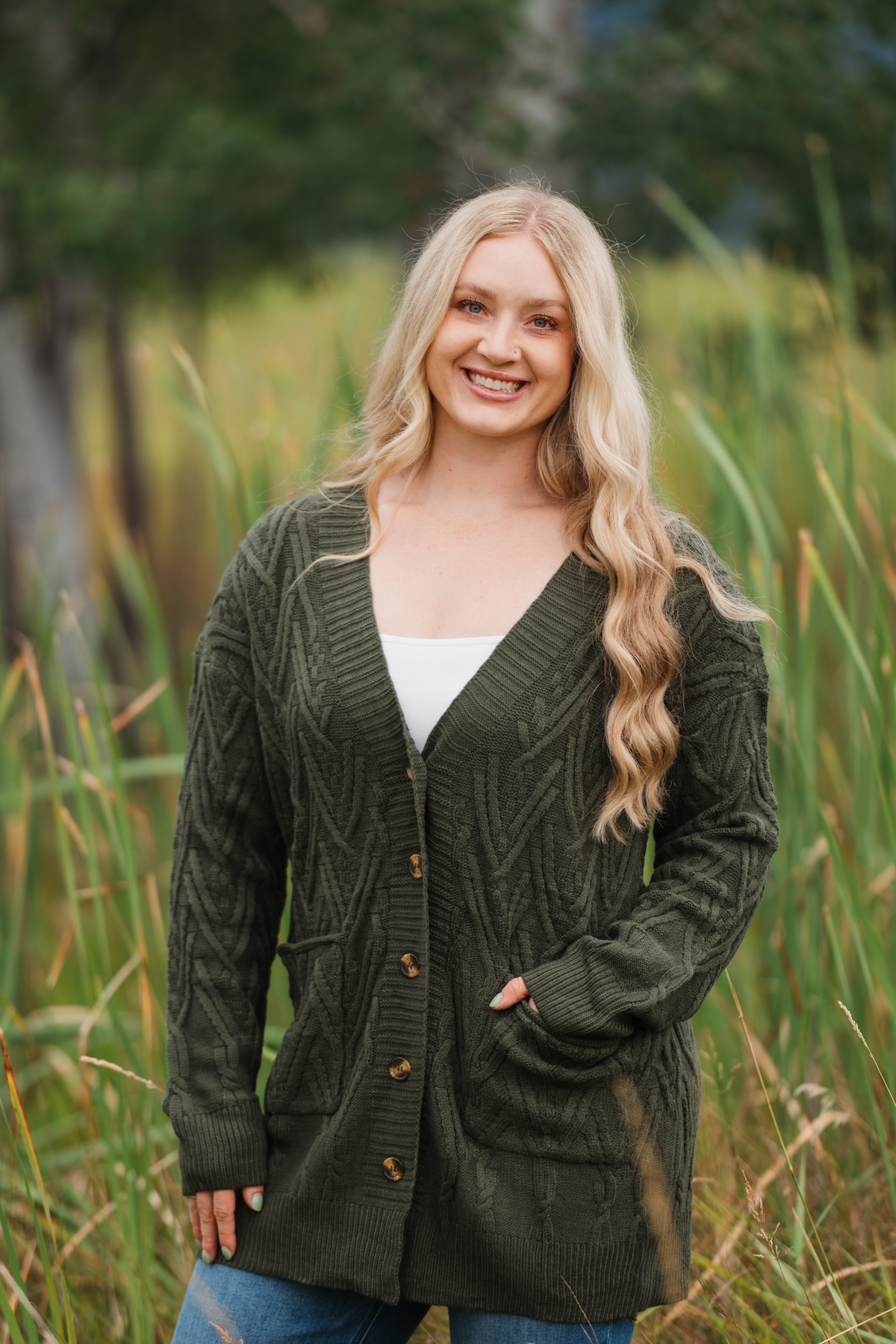 Brooks Button Sweater Cardigan in Olive