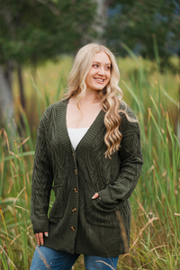 Brooks Button Sweater Cardigan in Olive