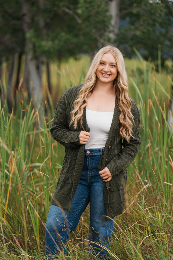 Brooks Button Sweater Cardigan in Olive