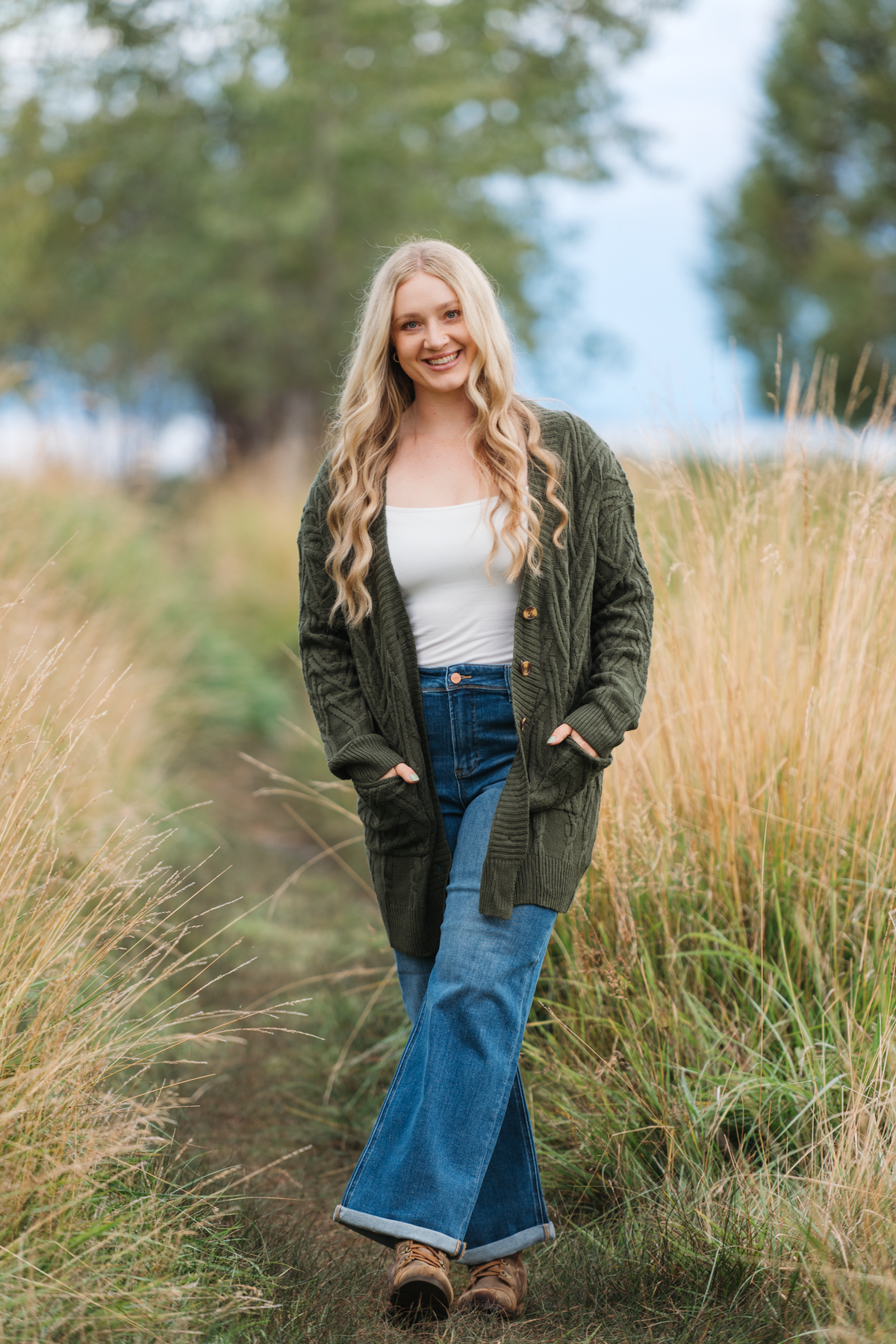 Brooks Button Sweater Cardigan in Olive