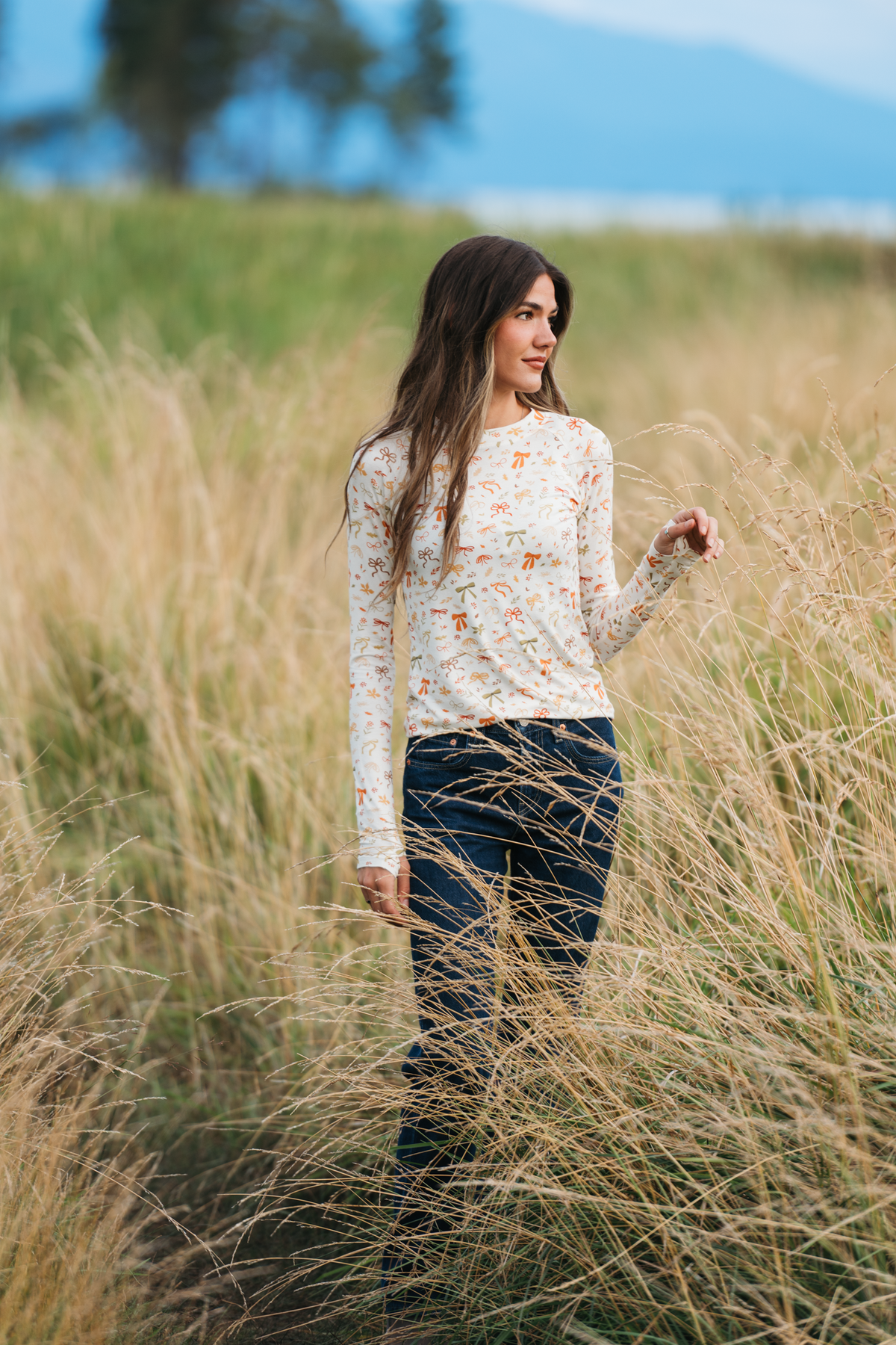 Blair Long Sleeve Top in Harvest Bows
