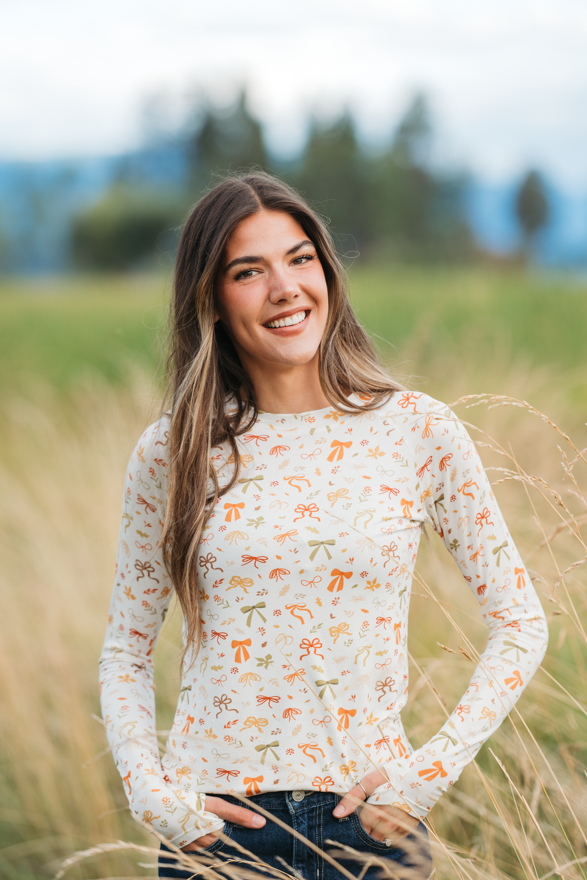 Blair Long Sleeve Top in Harvest Bows