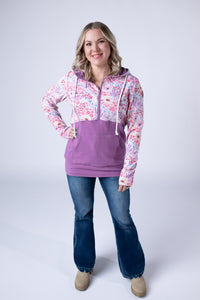 Halfzip Hoodie in Coral Sunset Floral and Mauve