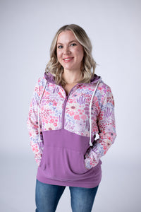 Halfzip Hoodie in Coral Sunset Floral and Mauve