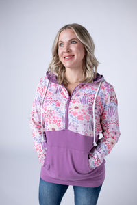 Halfzip Hoodie in Coral Sunset Floral and Mauve