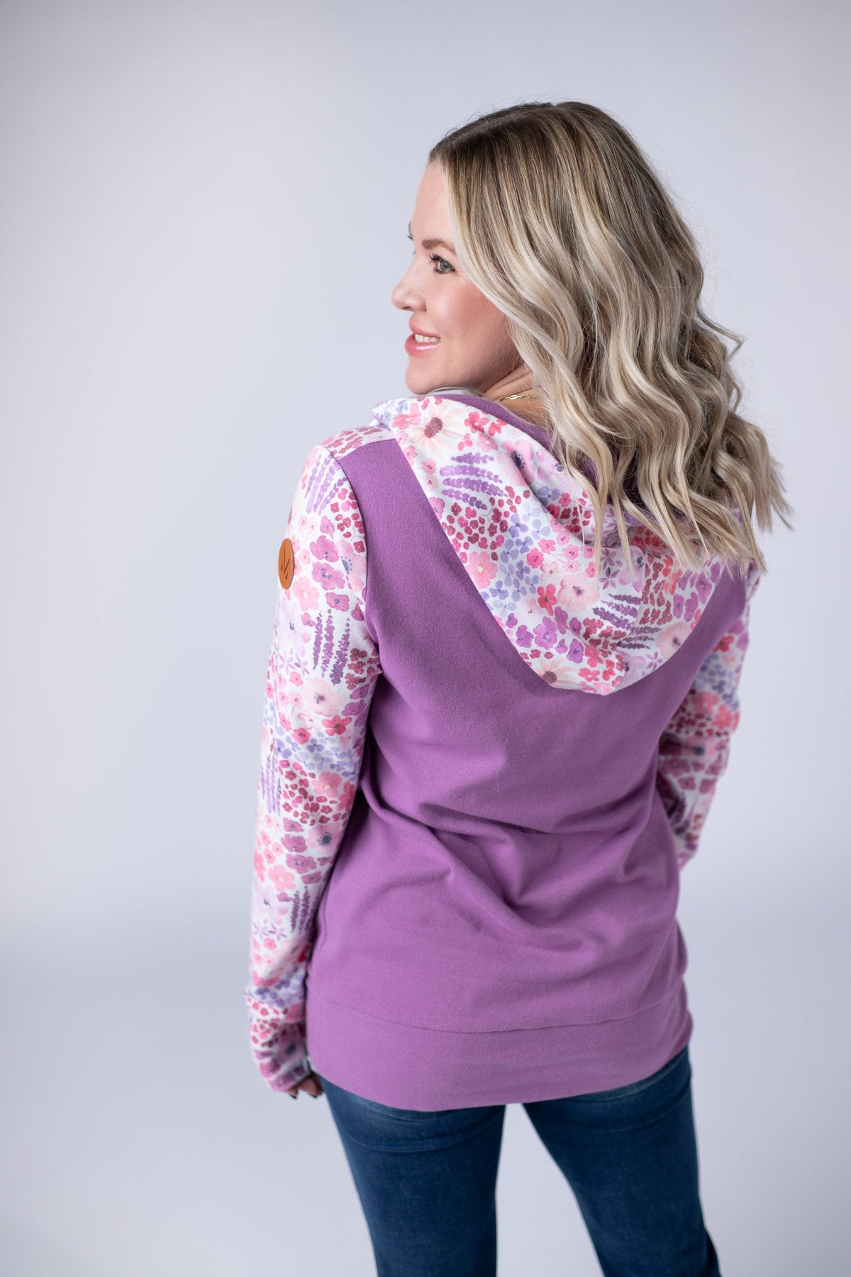 Halfzip Hoodie in Coral Sunset Floral and Mauve