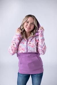Halfzip Hoodie in Coral Sunset Floral and Mauve
