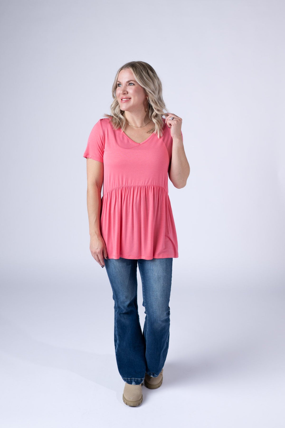 Sarah Ruffle Short Sleeve in Sun Kissed Coral