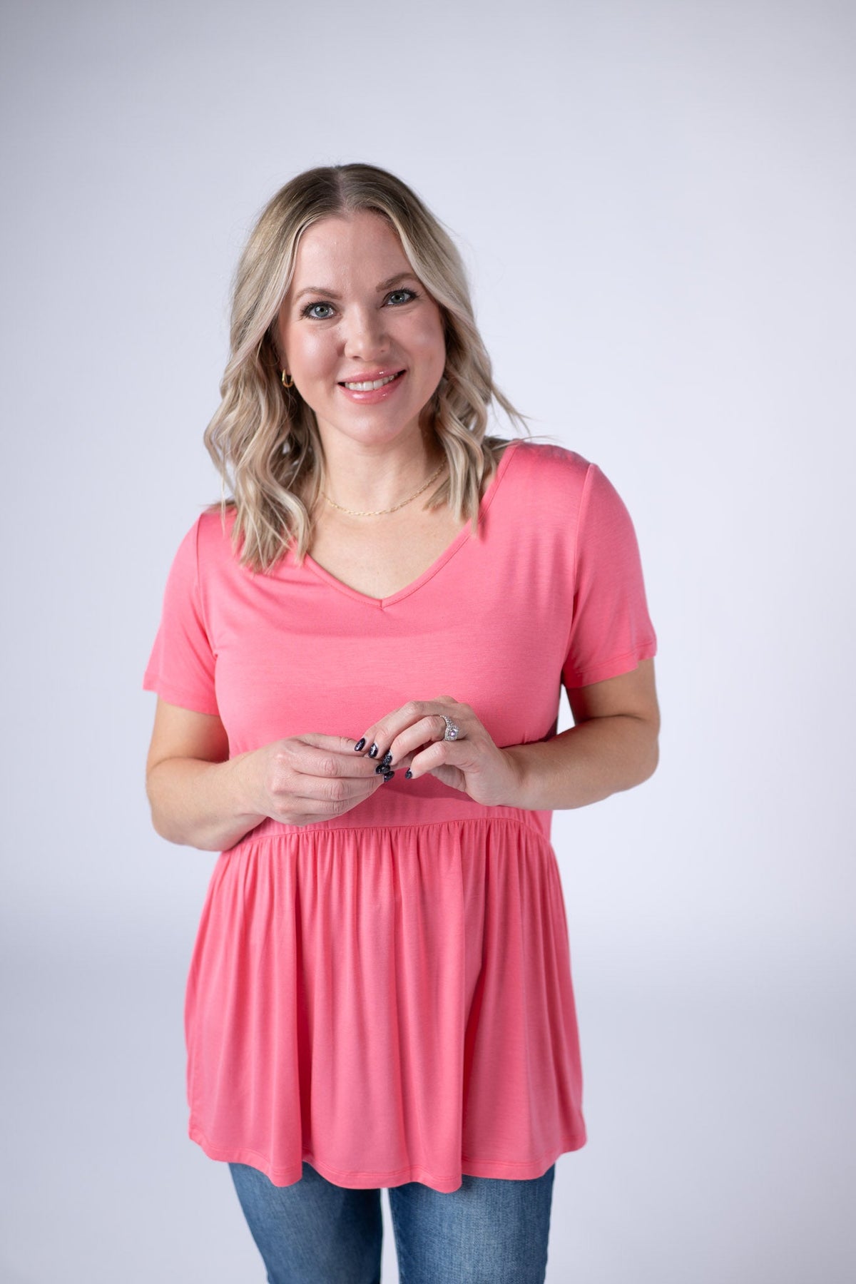 Sarah Ruffle Short Sleeve in Sun Kissed Coral