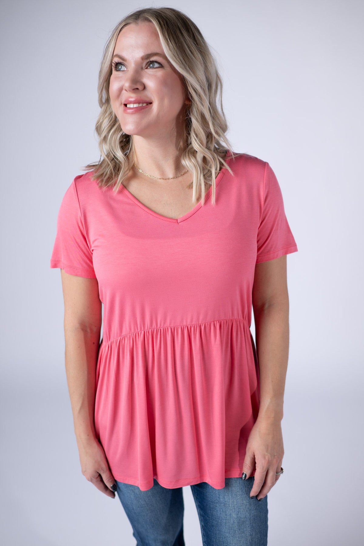 Sarah Ruffle Short Sleeve in Sun Kissed Coral