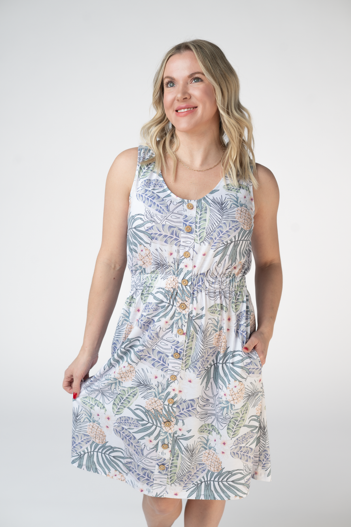 Beverly Button Dress in Pineapple Leaf