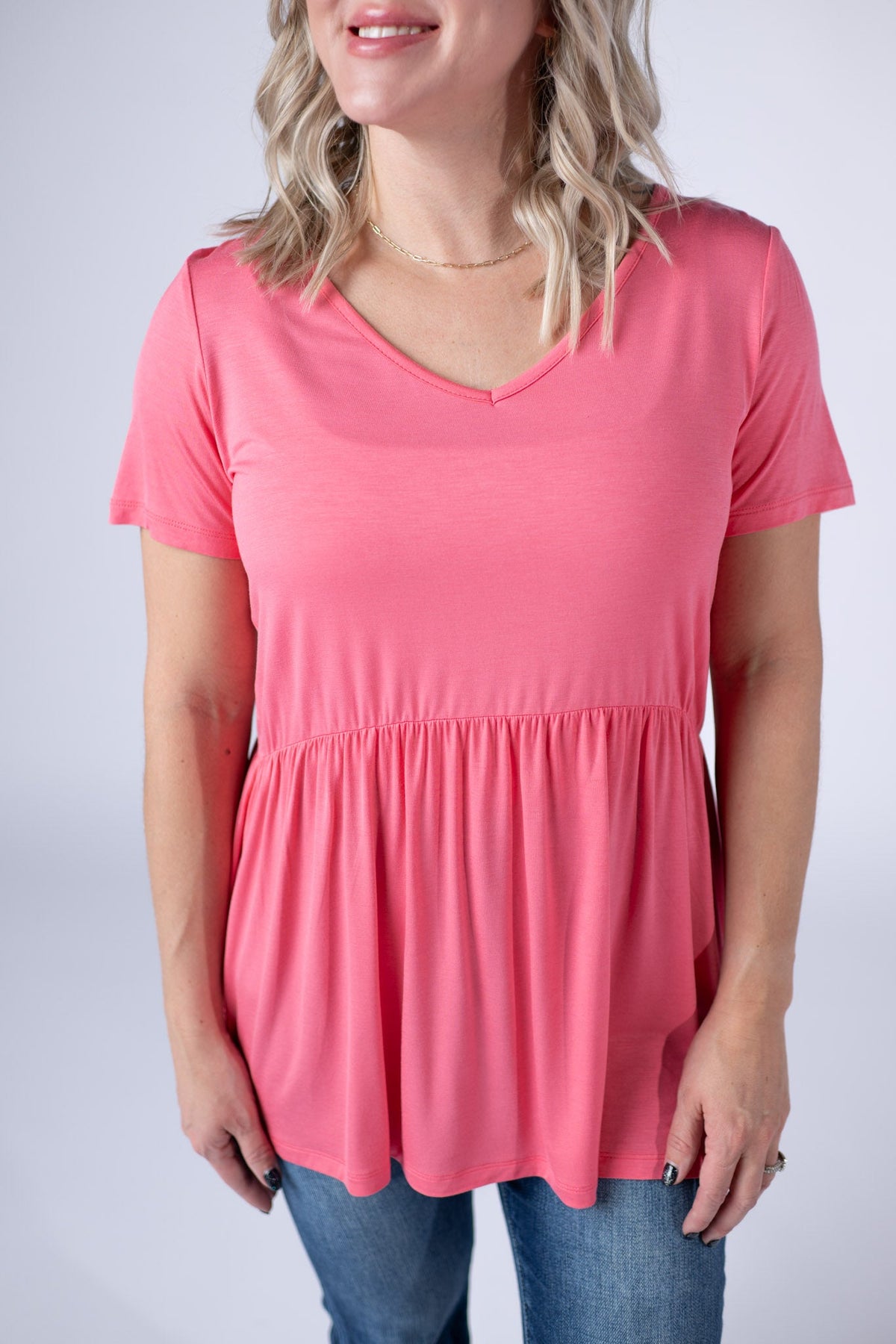 Sarah Ruffle Short Sleeve in Sun Kissed Coral