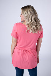 Sarah Ruffle Short Sleeve in Sun Kissed Coral