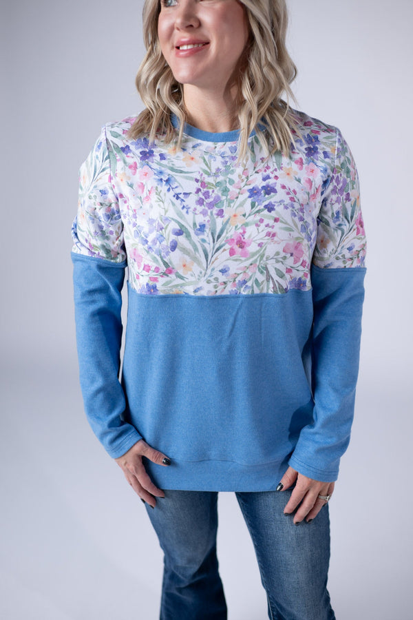 Natalie Pullover in Cottage Floral and Light Blue