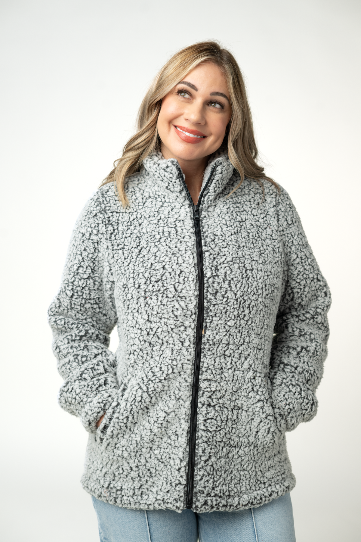 Two Tone Fullzip Sherpa in Charcoal and White