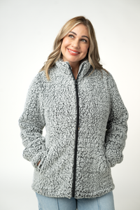 Two Tone Fullzip Sherpa in Charcoal and White