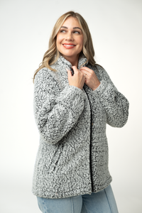 Two Tone Fullzip Sherpa in Charcoal and White