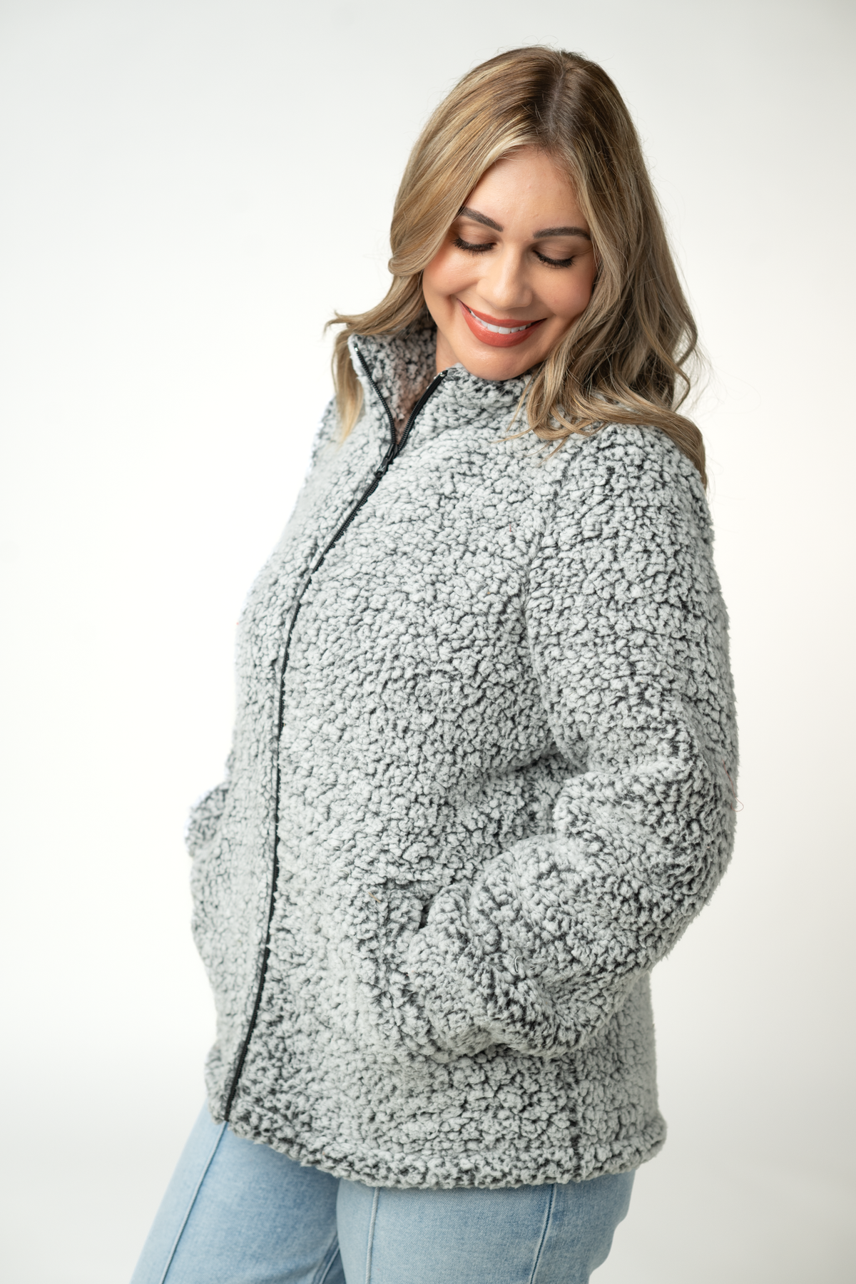 Two Tone Fullzip Sherpa in Charcoal and White