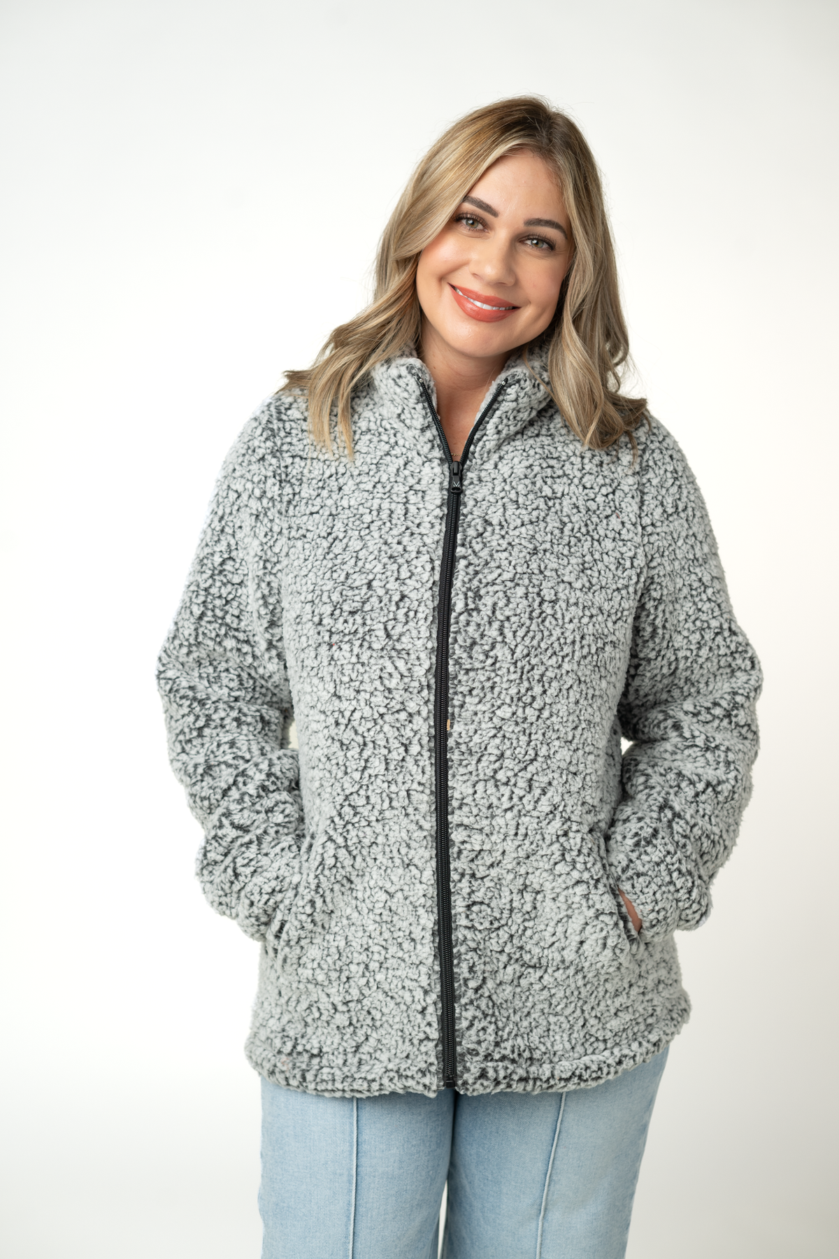 Two Tone Fullzip Sherpa in Charcoal and White