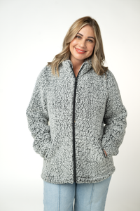 Two Tone Fullzip Sherpa in Charcoal and White