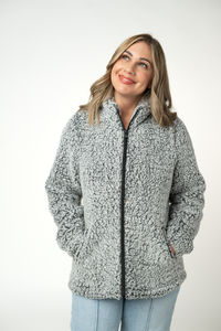 Two Tone Fullzip Sherpa in Charcoal and White