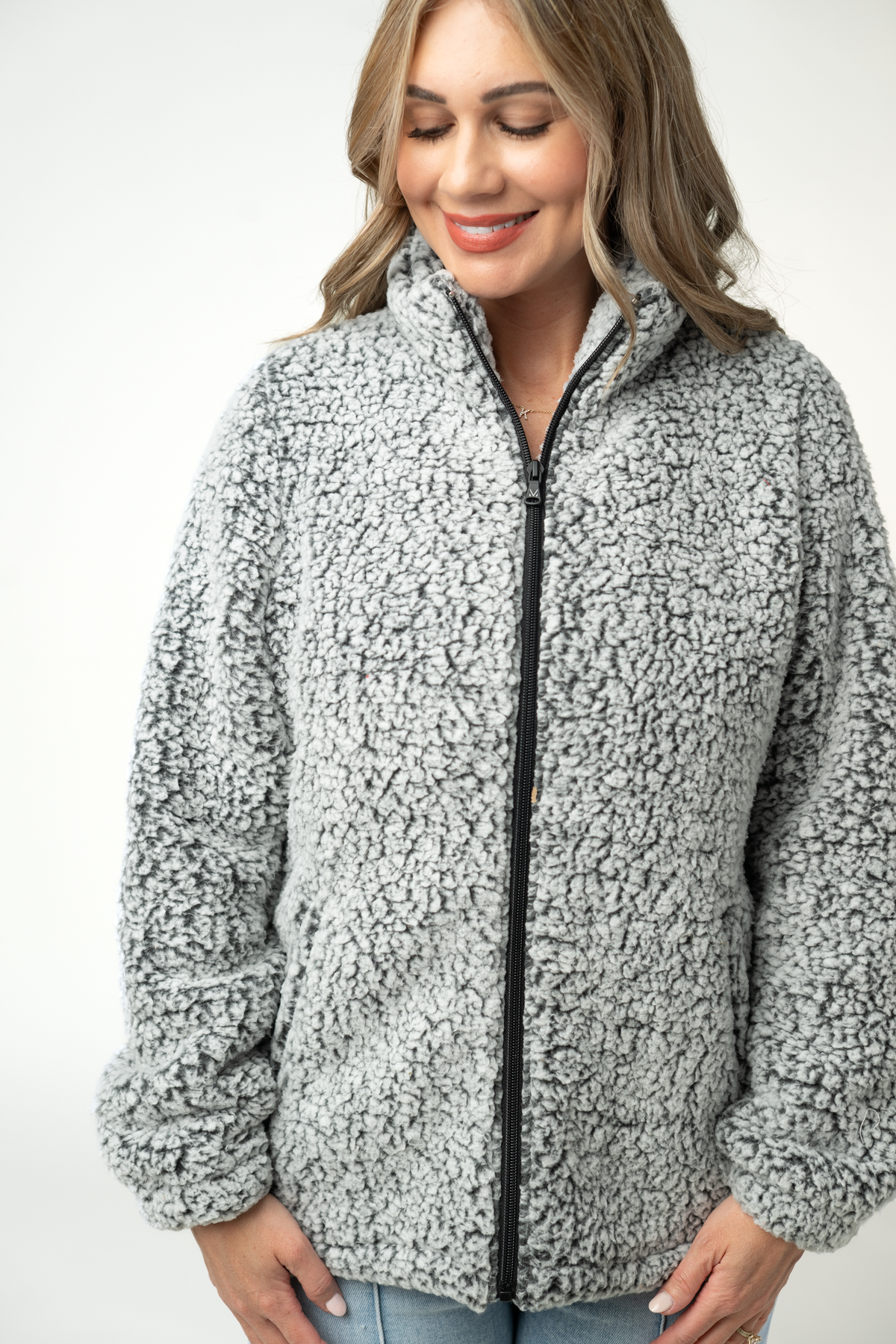 Two Tone Fullzip Sherpa in Charcoal and White